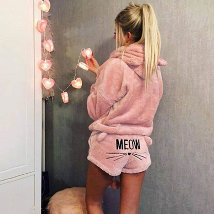 Meow Pattern Hooded Pajama Set