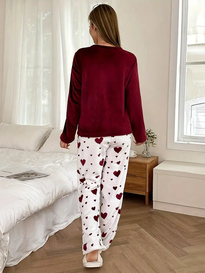 Valentine’s Heart-Patterned Flannel Pajama Set