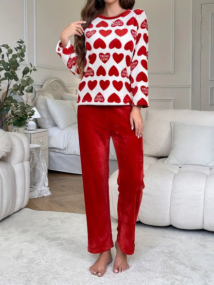 Valentine’s Heart & Letter Print Fleece Lounge Set