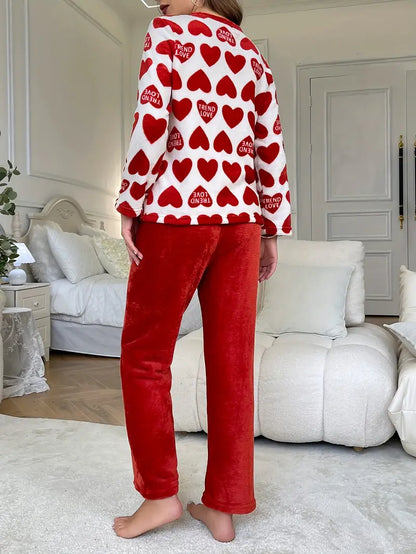 Valentine’s Heart & Letter Print Fleece Lounge Set