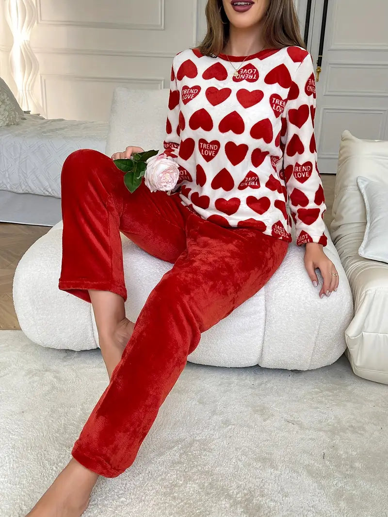 Valentine’s Heart & Letter Print Fleece Lounge Set