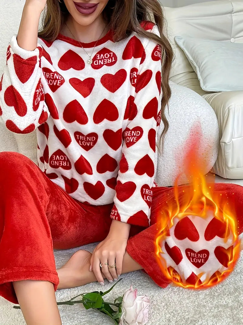 Valentine’s Heart & Letter Print Fleece Lounge Set