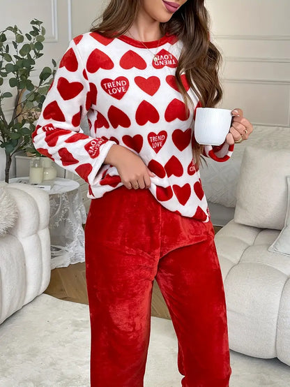 Valentine’s Heart & Letter Print Fleece Lounge Set