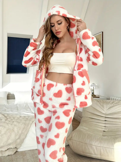 Valentine’s Pink Heart Hoodie Set