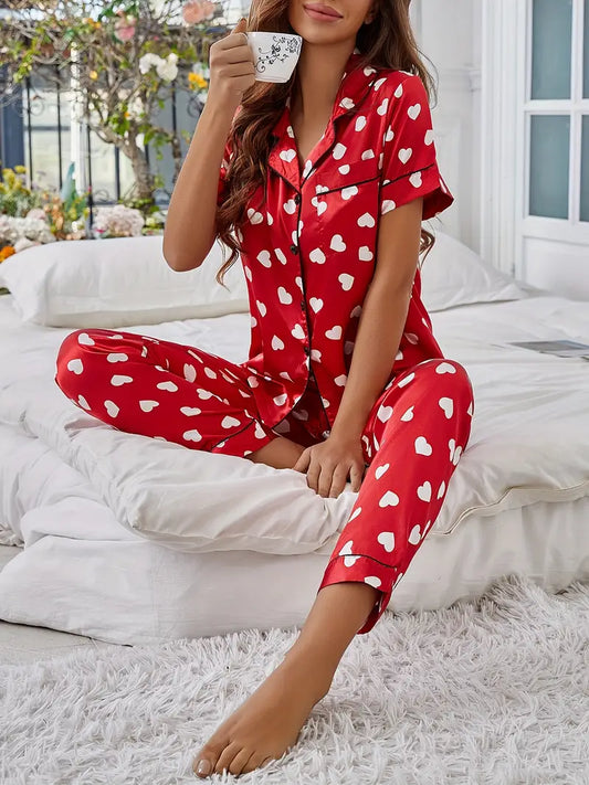 Valentine's Women Heart Print Pajama Set